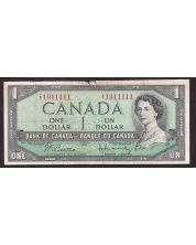 1954 Canada $1 banknote Beattie Rasminsky I/Y1911111 FINE margin tears