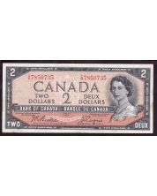 1954 Canada $2 devils face note Beattie I/B7850735 EF small margin stains