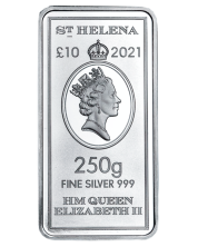 2022 Saint Helena 250 gram  .999 pure £10 Legal Tender Silver Bar