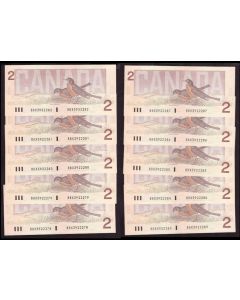 10X Canada 1986 $2 consec. replacement notes BC55bA SB BBX3922278-87 CH UNC+
