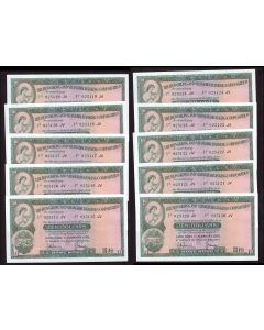 1965 Hong Kong HSBC $10 consecutive 925115-24JV 10-banknotes CH UNC EPQ