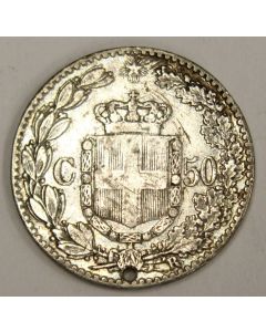 Italy 1889R 50 Centesimi silver coin a/EF details 