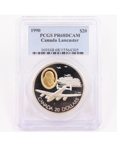 1990 Canada $20 Avro Lancaster PCGS PR68 DCAM Silver Coin Aviation Series 1-#2