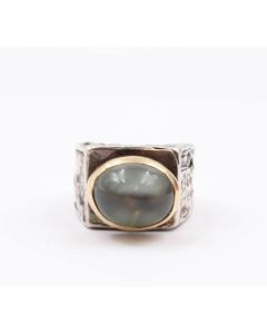 Cats Eye gemstone 14K and Sterling silver Unique custom ring 