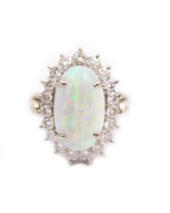 14K white gold Ladies 2.15 Carat White Opal and Diamond ring 