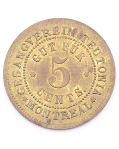 5 cents token Gesangverein Teutonia Montreal Breton 589 Choice AU/UNC