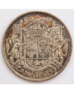1947 curved-7 Canada 50 cents Choice EF/AU