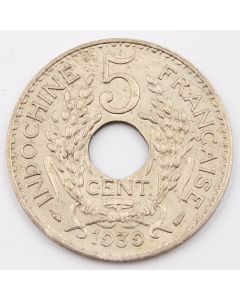 1939 French Indo-China 5 cents KM20 Choice AU