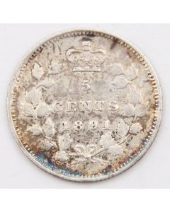 1891 Canada 5 cents silver coin obverse-5  VF+