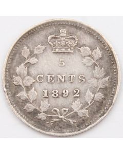 1892 Canada 5 cents silver coin EF