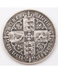 1871 Great Britain silver Gothic Florin Die Number 67 a/VF