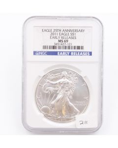 2011 Silver Eagle 1$ NGC MS 69 Early Releases 25th Anniversary 