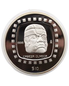 1996 5 oz Mexico $10 Cabeza Olmeca 5 ounce .999 silver coin Proof