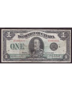 1923 Canada $1 banknote Campbell Clark E5961951 black seal 4 DC-25o VF+