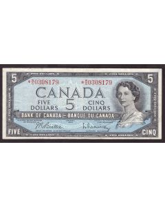 1954 Canada $5 replacement banknote BC39bA *W/S0308179 VF ink