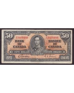 1937 Canada $50 banknote Gordon Towers B/H3469486 nice VF