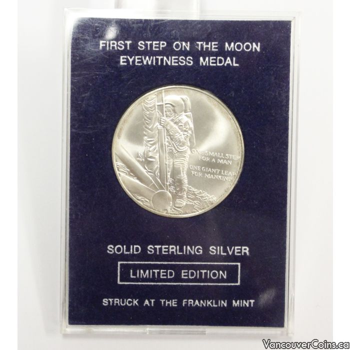 1969 Apollo 11 First Step on the Moon Sterling Silver Medal w