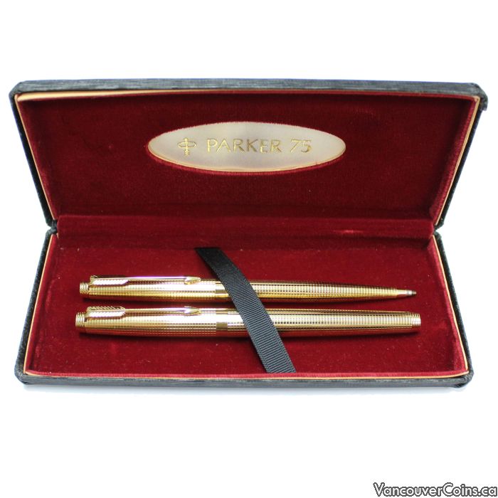 14K Gold Parker 75 Cisele Fountain Pen Mechanical Pencil Set with
