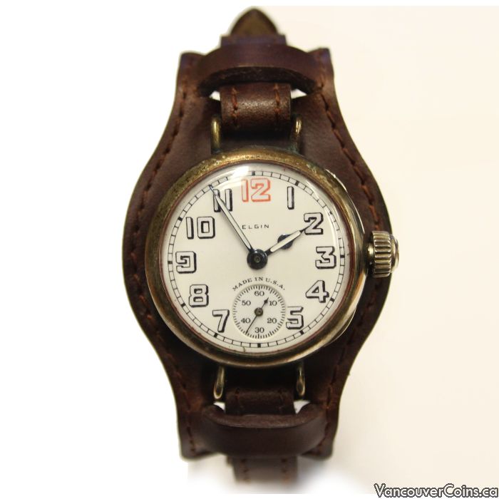 Elgin WW1 Trench Watch, 15 Jewel, USA made military, Nickel case