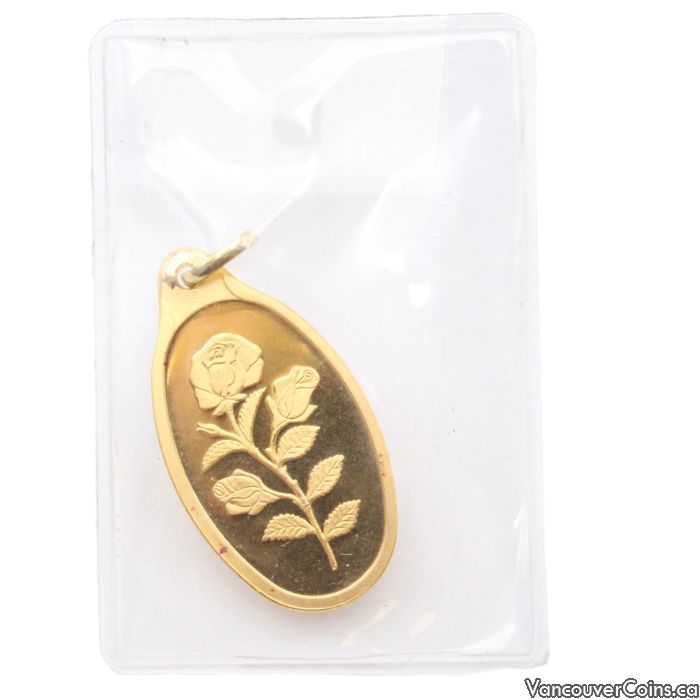 10 gram PAMP Suisse Rose Pendant Pure Gold Oval Sealed