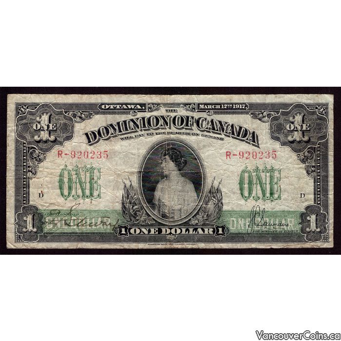1917 Canada $1 dollar banknote Princess Patricia DC-23b R-920235