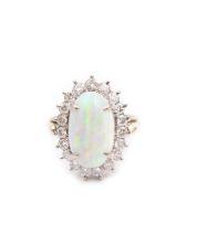 14K white gold Ladies 2.15 Carat White Opal and Diamond ring 