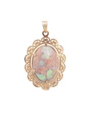 14K Yellow Gold Pendant with 6.75ct Boulder Opal Green-Red