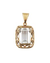 14K Yellow Gold 7.85ct Emerald-Cut Aquamarine Pendant 