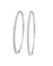 10K White Gold Large 1.00ct Diamond Hoop Earrings Hinged Back I2–I3