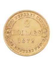 1872 Newfoundland $2 gold coin nice original AU