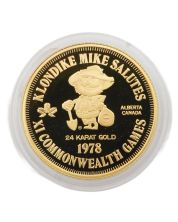 1978 Edmonton Klondike Mike Commonwealth Games 24K .999 Pure Gold Token – 28.42g GEM PROOF