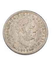 1883 hawaii silver quarter dollar 25c very nice AU+