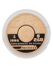 1986 Mexico Gold 250 Pesos Proof World Cup Soccer G250P Copa Mundial 1/4 oz pure