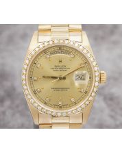 Rolex President Day-Date 18038 18K Yellow Gold Diamond Dial & Bezel Mens Watch