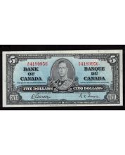 1937 Canada $5 banknote Gordon Towers X/C 4189956 VF+