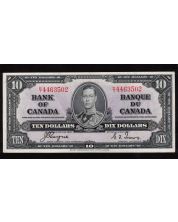 1937 Canada $10 banknote Coyne Towers K/T 4463502 nice UNC+