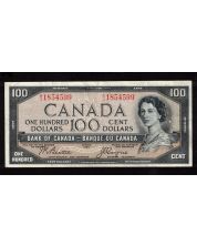 1954 Canada $100 devils face banknote  Beattie Coyne  A/J 1854599 VF