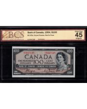 1954 Canada $100 devils face banknote Coyne Towers A/J 0447148 BCS EF45