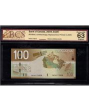 2004 PD05 Canada $100 replacement BKG6170838 BC-66aA BCS CH UNC-63