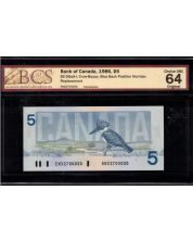 1986 Canada $5 BC-56aA-i Crow Bouey ENX2704030 BBPN BCS CHOICE UNC-64