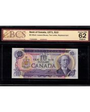 1971 Canada $10 replacement note Lawson Bouey *TT 2352583 BCS CH UNC-62