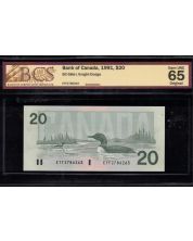 1991 Canada $20 Knight Dodge EYF2786263 BC-58d-i BCS GEM UNC65