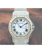 Cartier Santos Octagon LM 18K Gold & Stainless White Dial Automatic Watch