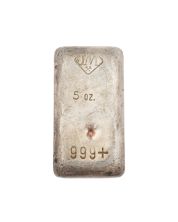 Johnson Matthey 5 oz 999+ Fine Silver Vintage Poured Bar JM Loaf Old Style Ingot