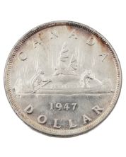 1947 Pointed-7 Dot Canada silver $1 dollar EF