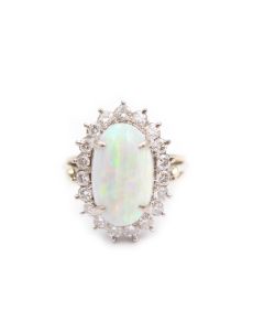 14K white gold Ladies 2.15 Carat White Opal and Diamond ring 