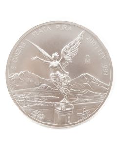 2004 Mexico 5 Oz .999 Pure Silver Key Date Libertad – Ley .999 BU