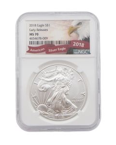 2018 American Silver Eagle MS70 NGC Early Releases | 1 oz .999 Fine Silver Coin - Bald Eagle Label