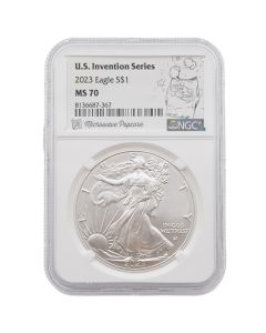 2023 American Silver Eagle MS70 NGC U.S. Invention Series Microwave Popcorn Label