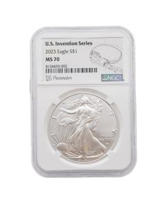 2023 American Silver Eagle MS70 NGC U.S. Invention Series Pacemaker Label 